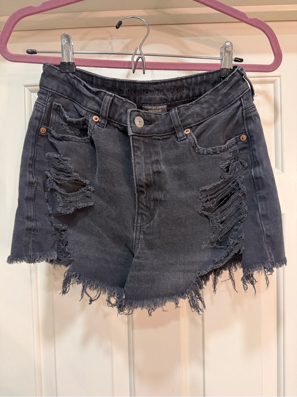 American Eagle Outfitters Black Distressed High-Rise Jean Shorts